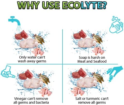 Ecolyte Meat & Seafood Disinfectant 250ml Pack of 32 Pcs I 100% Natural Action, Removes Pesticides & 99.9% Germs With Pure Electrolyzed Water, Safe to Use on Meat & Seafood, Nontoxic and Nonalcoholic.